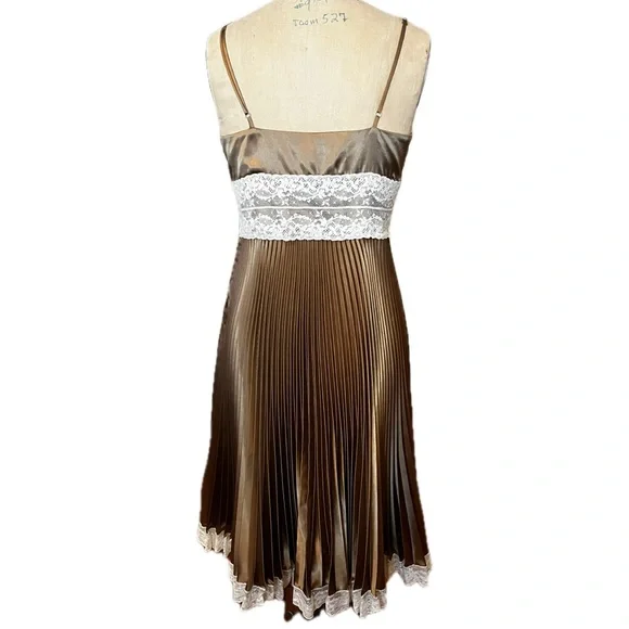 Vintage Betsey Johnson Pleated Lace Gold Dress - Picture 2 of 12